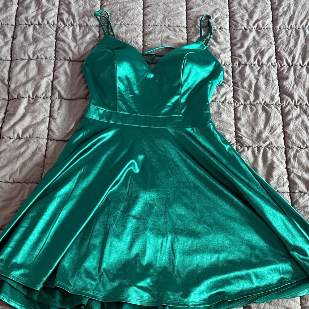 Emerald Green Satin Mini Dress